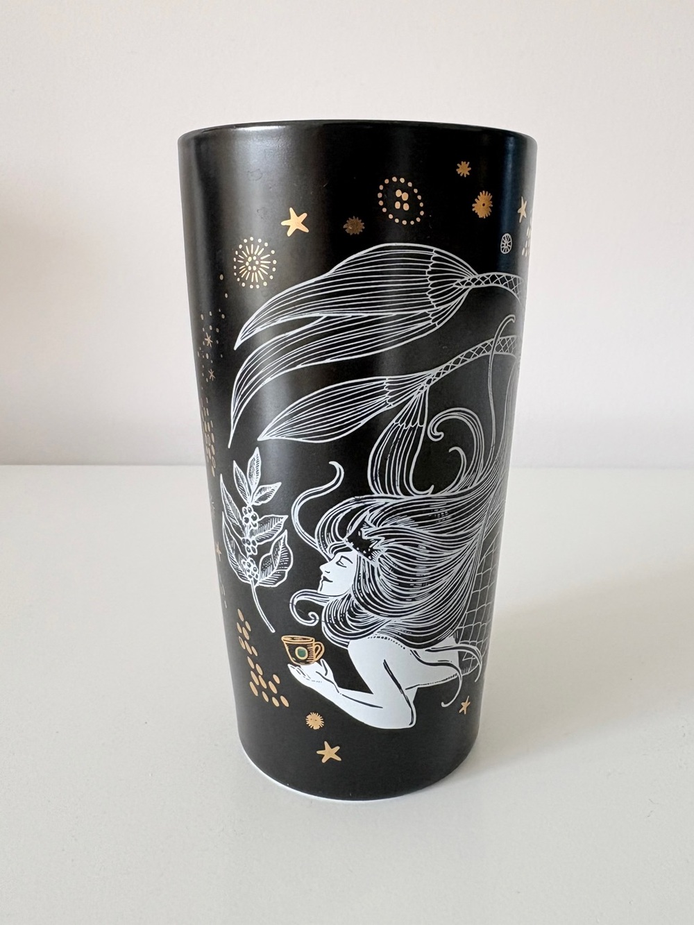 STARBUCKS TRAVEL MUG Black Gold Ceramic Mermaid Siren Coffee Mug Tea
12 oz